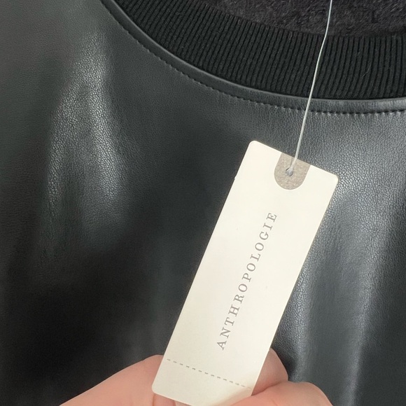 New Anthropologie LA MADE Size S FAUX LEATHER PULLOVER Sweatshirt Top Shirt - Picture 8 of 9